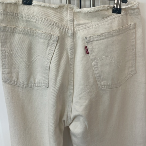 Levis Jeans Wedgie Straight No Waistband beige cream raw hem button fly sz 28 - Picture 14 of 17